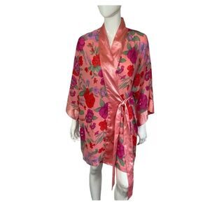 Victoria's Secret Vintage Pink Floral Gold Label Kimono Robe One Size